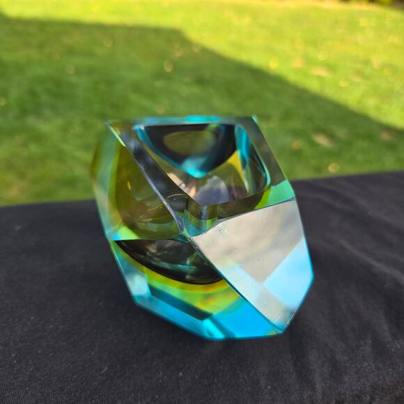 Murano Multi Faceted Submerged Style Glass Ashtray Catch All Heavy *read* - Picture 2 of 14